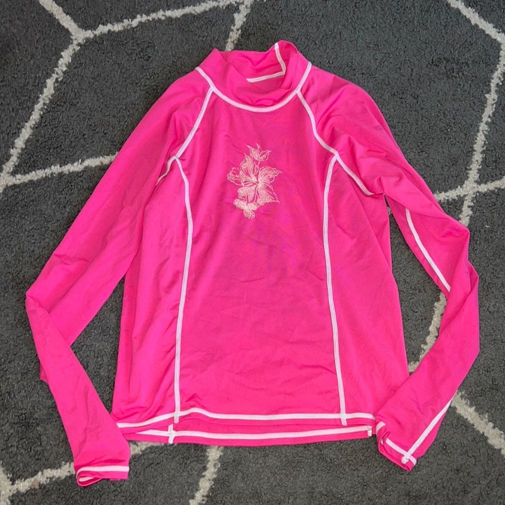 Sun Protection Zone Pink Girls Long Sleeve Swim Top Size Large